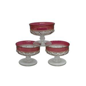 VTG Tiffin Kings Crown Thumbprint Sherbet/Dessert Dishes Set of 3 Glass Pedestal